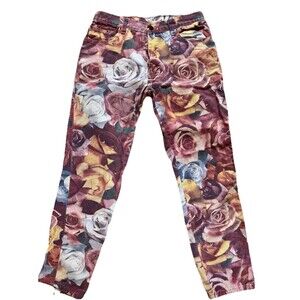 Rare Modzart London Size 32 Vtg Wearable Art Print Jeans Rose Print